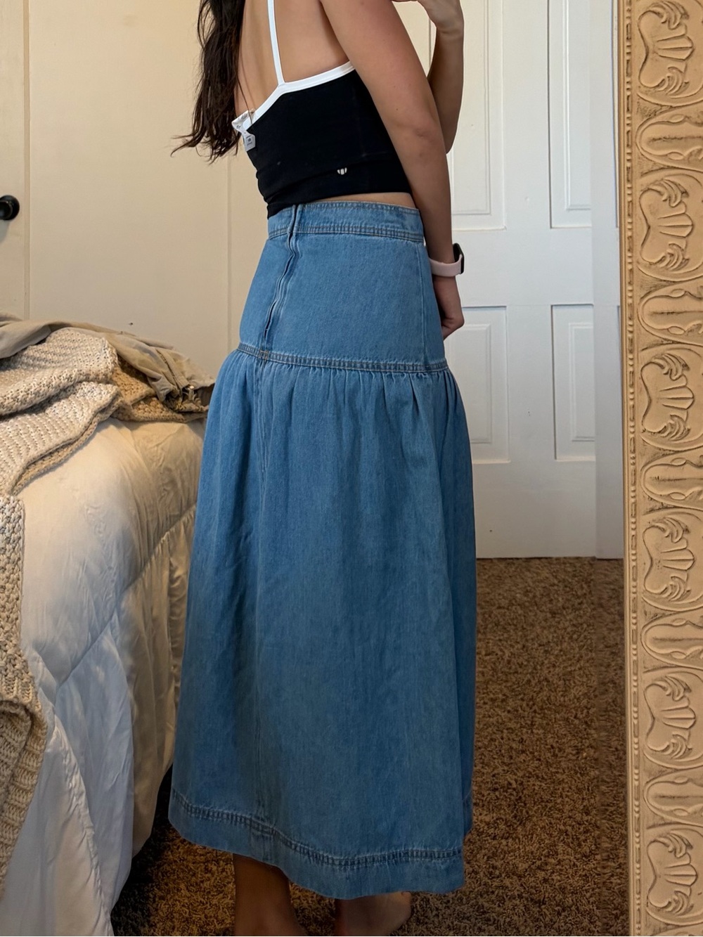 Blue Denim High-Waist Midi Skirt - Picture 3 of 6